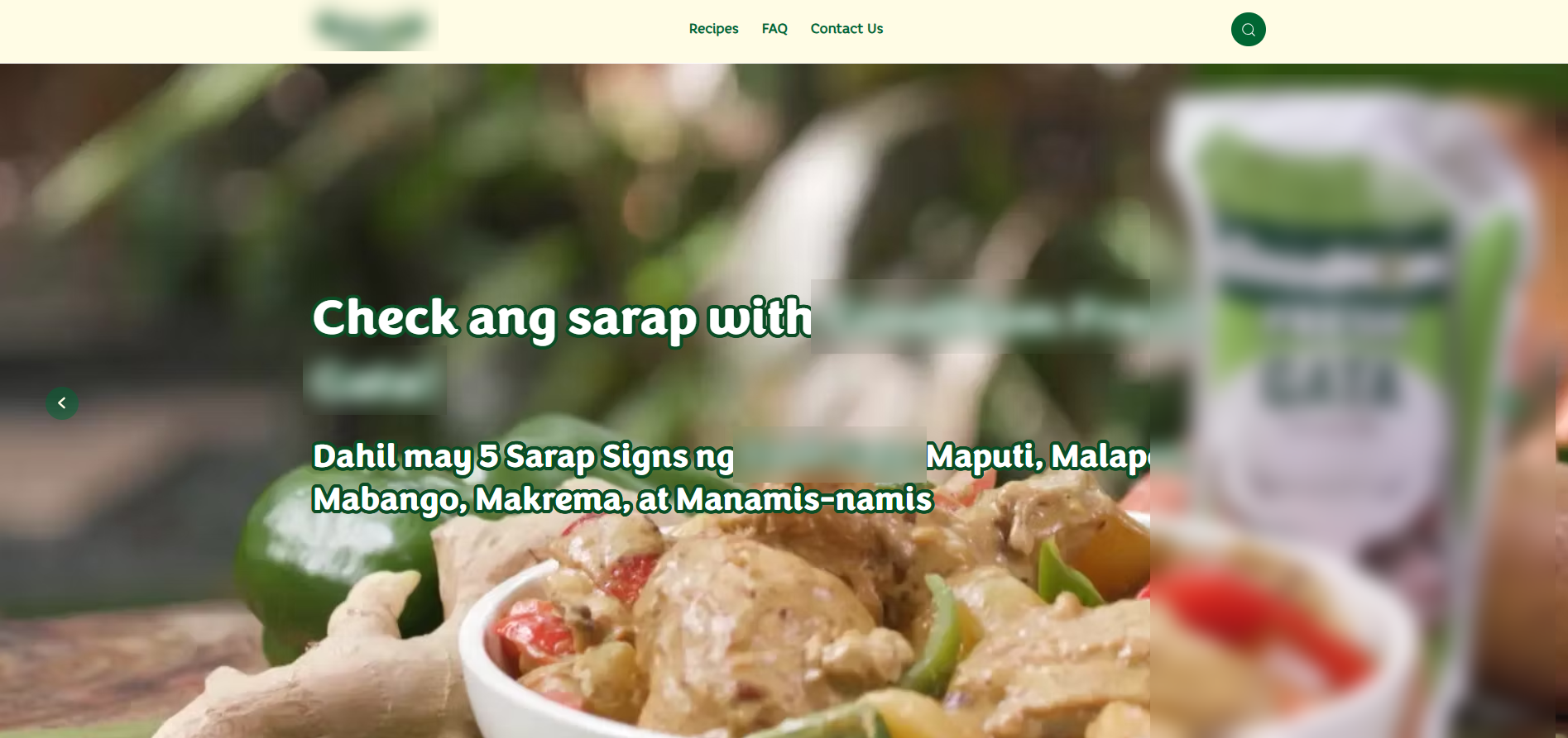 Recipe website homepage with a ginataan dish in the hero banner
