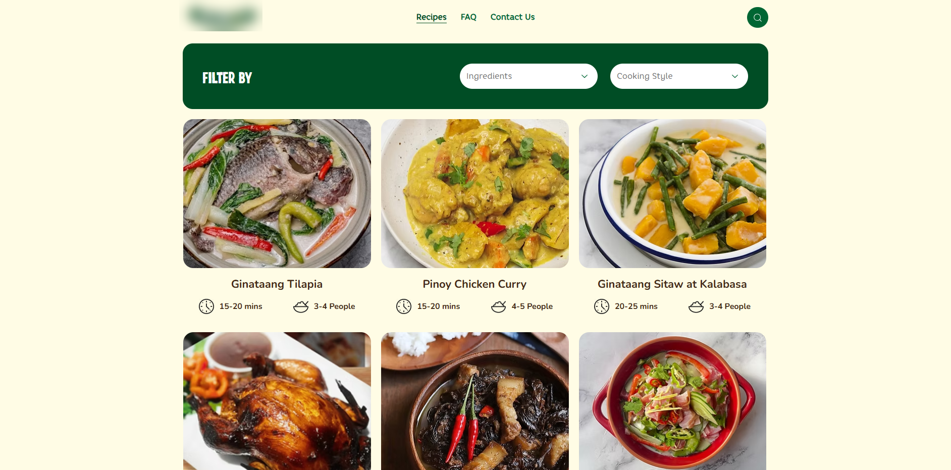 Recipe list with ingredient and cooking style filters